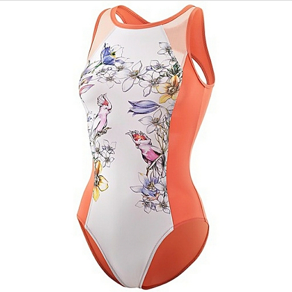 Stella McCartney x Adidas Floral Birds Mesh Cut Out Back 1 Piece Bathing Suit L - Picture 1 of 16